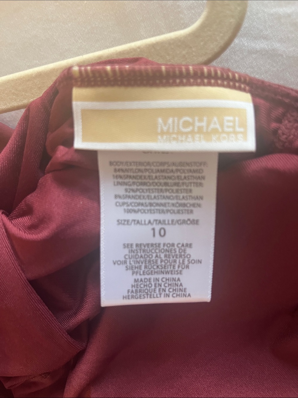 NWOT Michael Kors Deep Burgundy One-Piece Swimsuit with Gold Accent - Picture 3 of 4